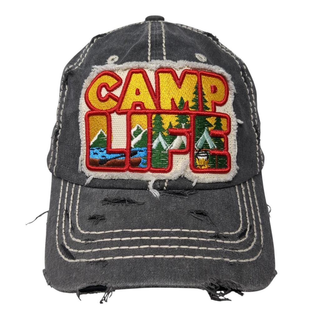 Camp Life Strapback Baseball Cap Gray One Size Embroidered 6 Panel 4350 District